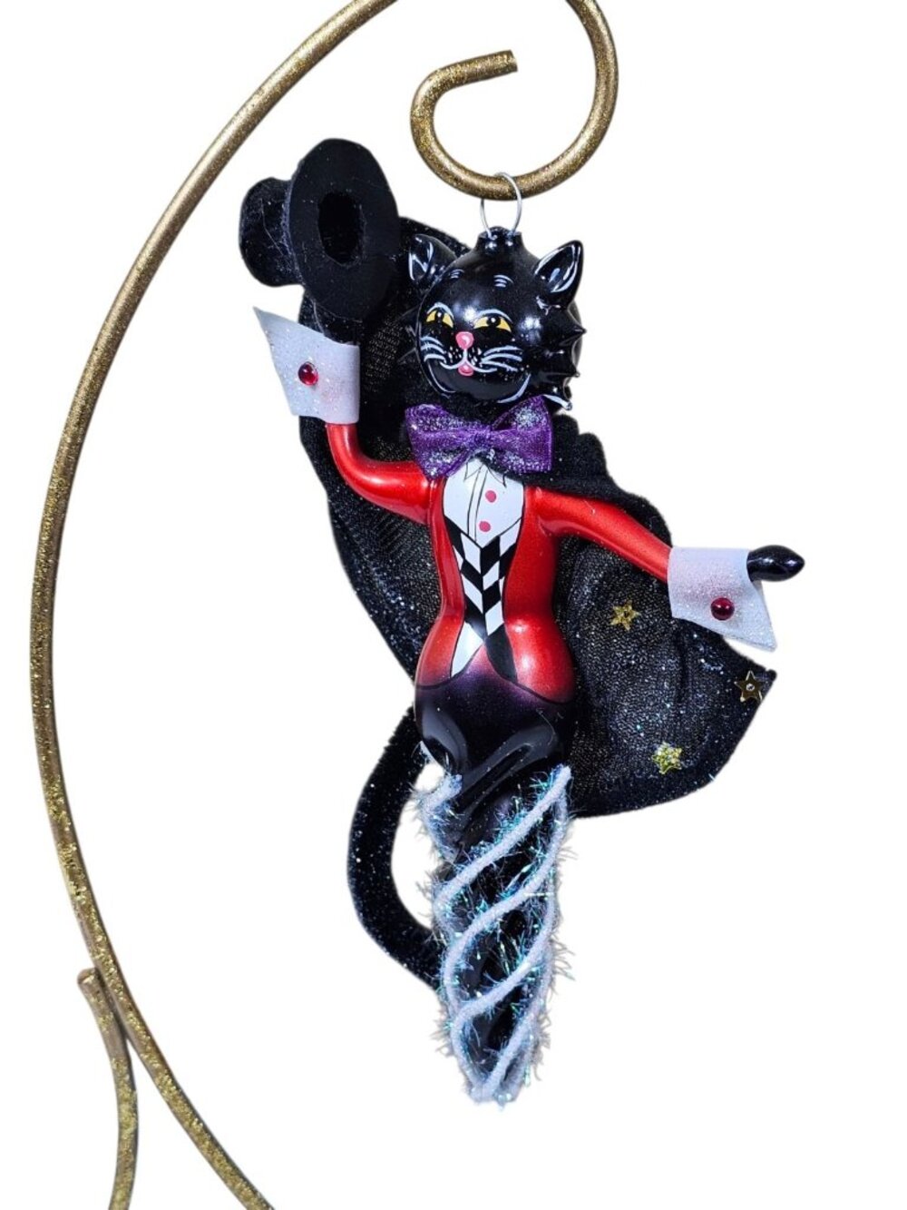 Department 56 HAND Blown GLASS Top Hat Cat Halloween Ornament Retired 2001